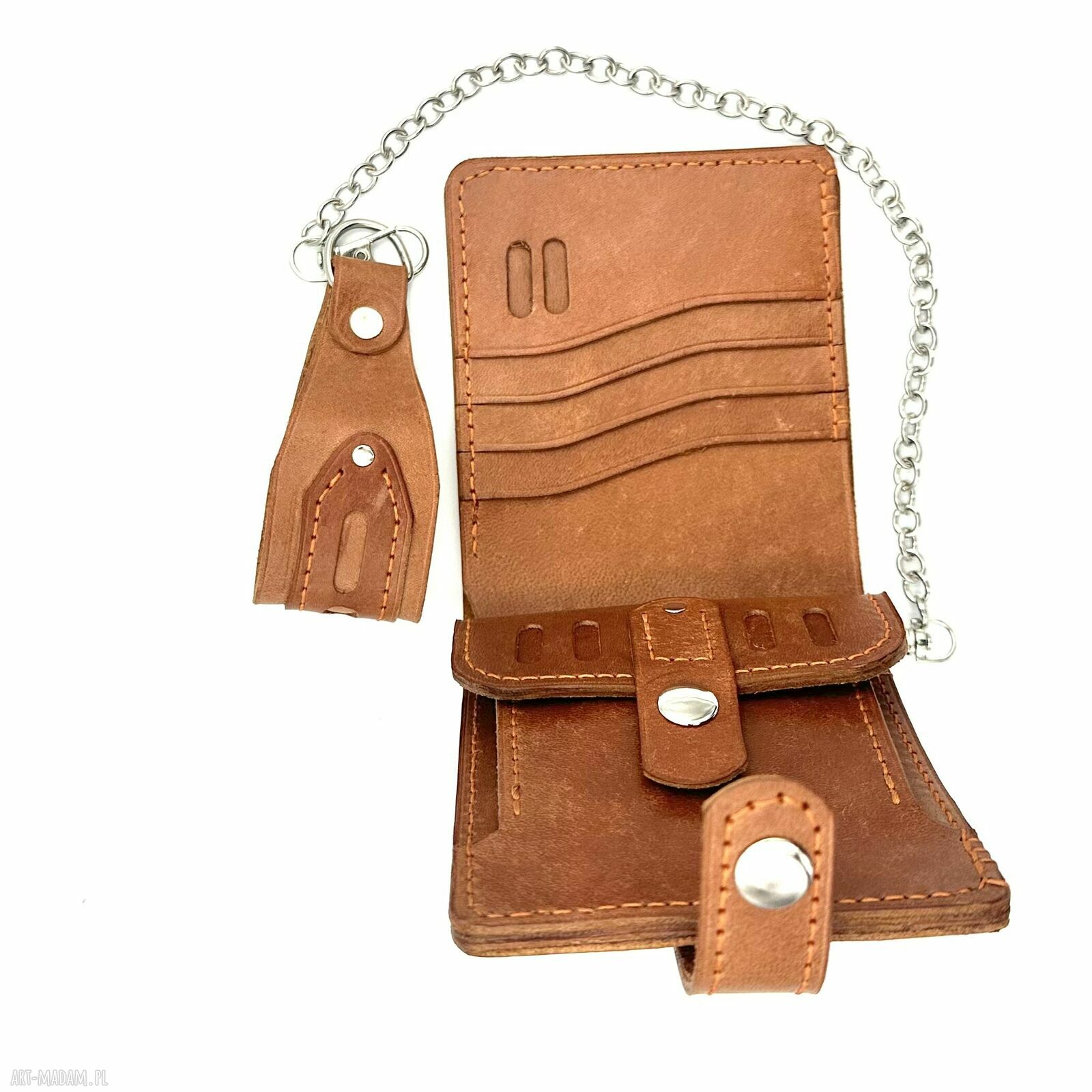 portfele: Brązowy portfel skórzany na bilon ręcznie uszyty handmade