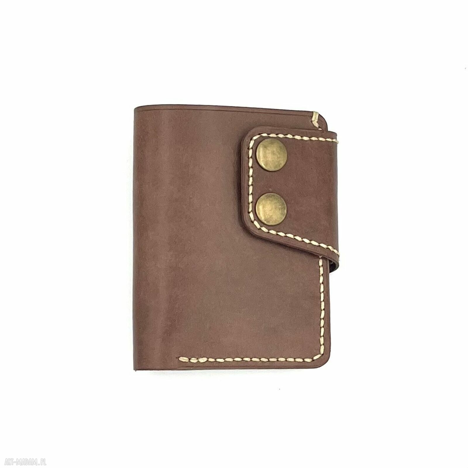 portfele: Brązowy portfel skórzany na karty ręcznie uszyty. robione