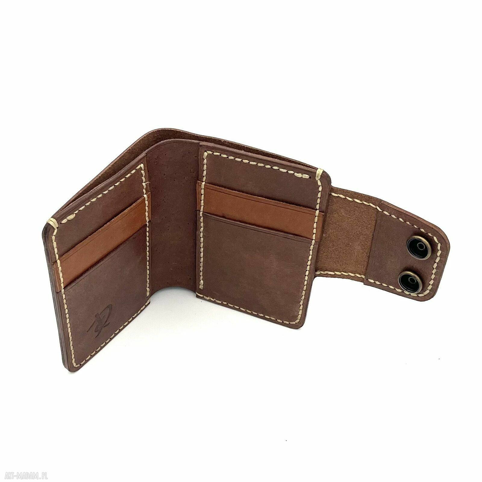 Brązowy portfel skórzany karty ręcznie uszyty męski skóry vintage