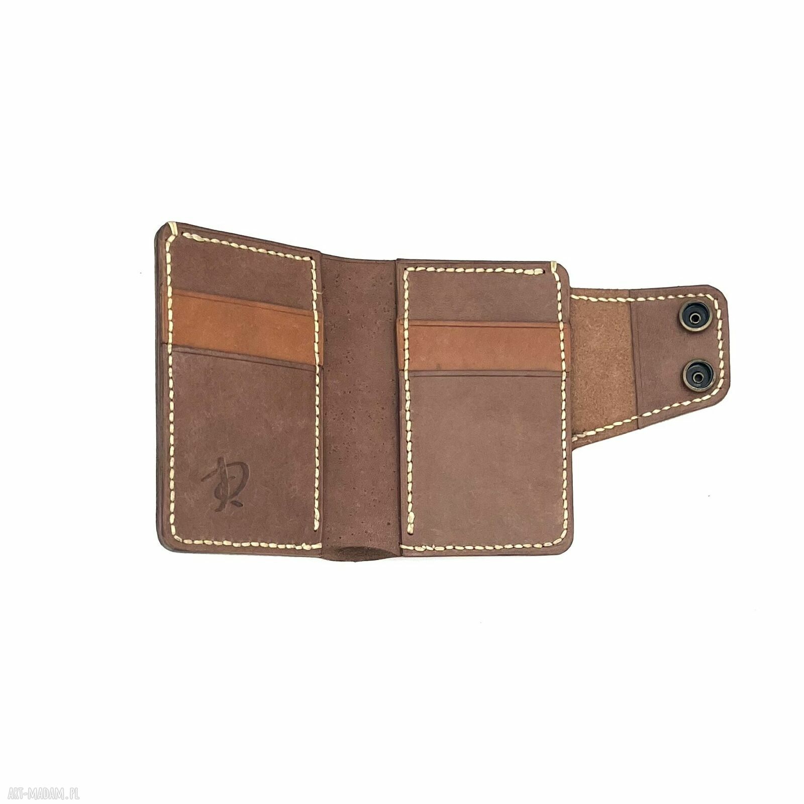 portfele: Brązowy portfel skórzany na karty ręcznie uszyty. robione
