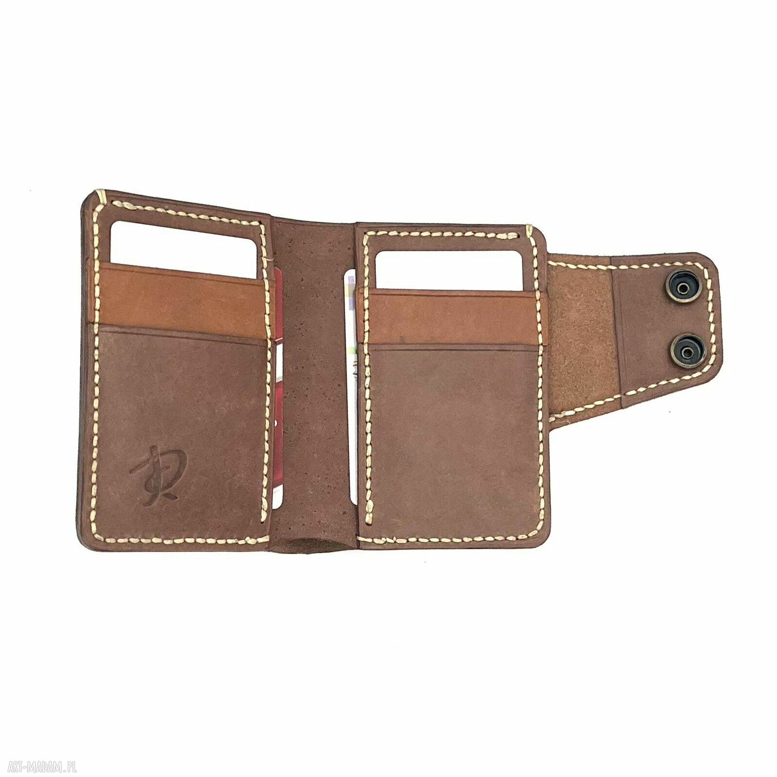 portfele: Brązowy portfel skórzany na karty ręcznie uszyty. robione