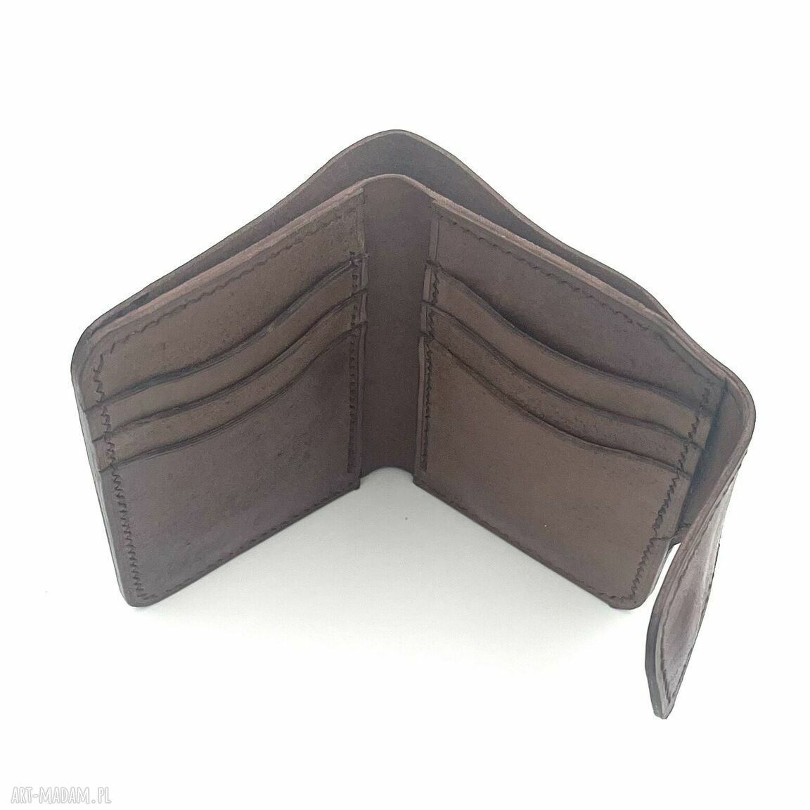 portfele: Brązowy portfel skórzany ręcznie uszyty na karty. ręczne wykonanie