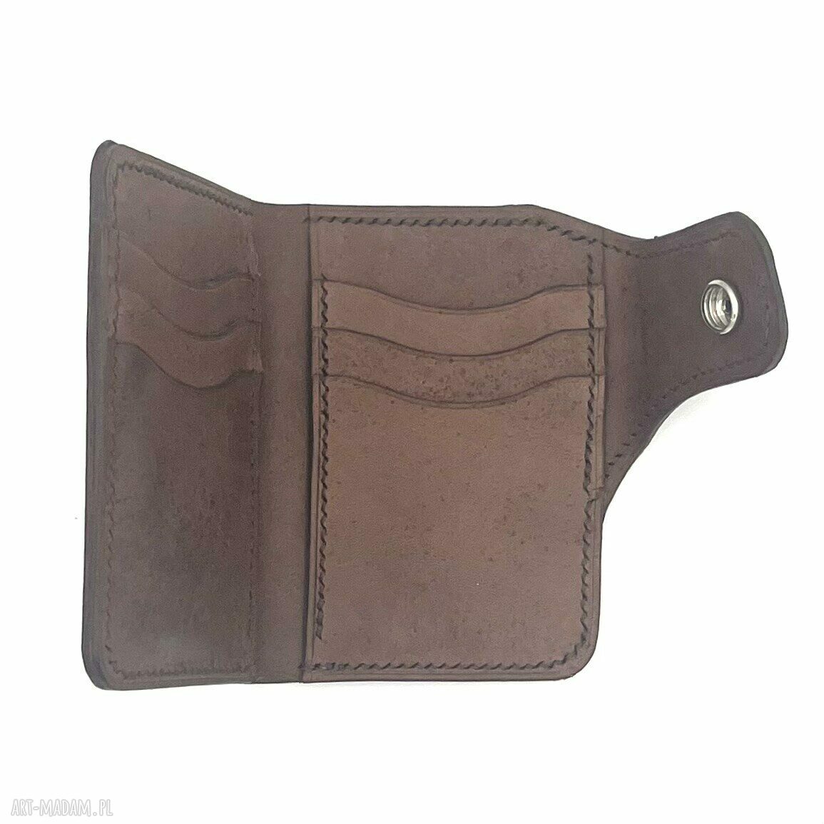 portfele: Brązowy portfel skórzany ręcznie uszyty na karty. ręczne wykonanie