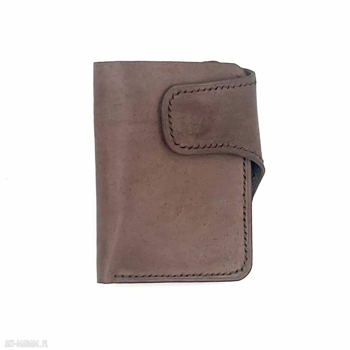 Brązowy portfel skórzany ręcznie uszyty karty męski duży vintage