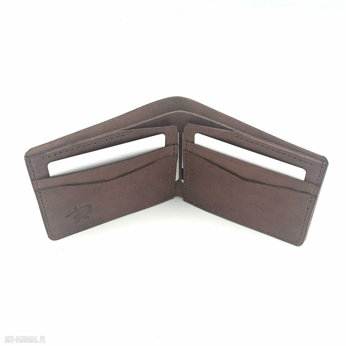 portfele: Brązowy portfel skórzany uszyty na karty. ręcznie wykonane