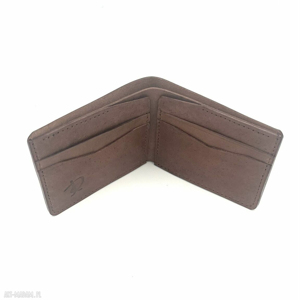 Brązowy portfel skórzany ręcznie uszyty karty męski skóry ciemno