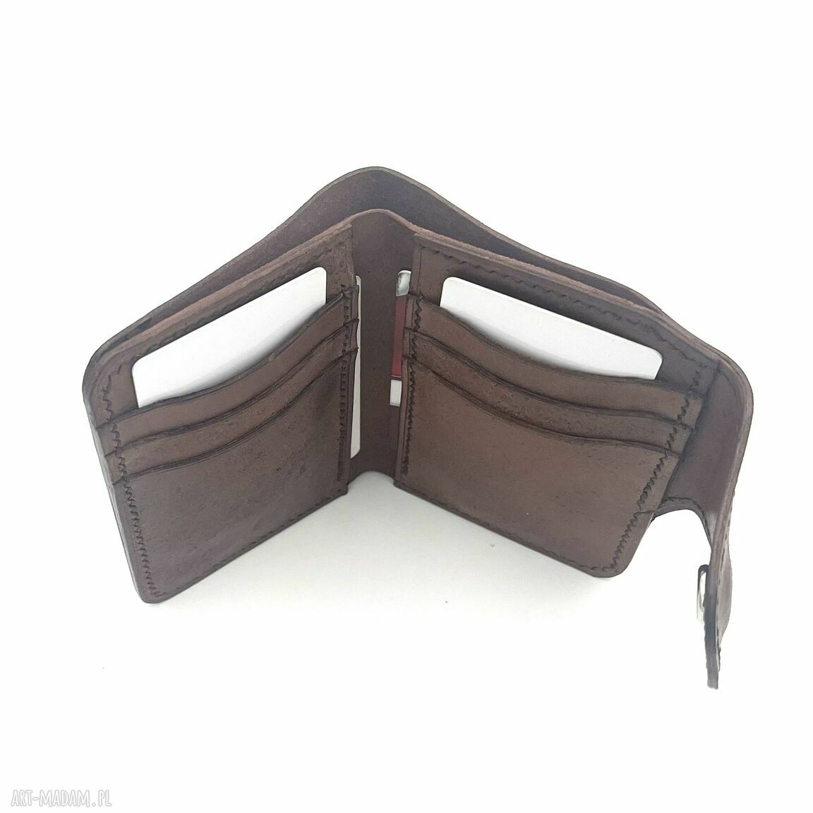 portfele: Brązowy portfel skórzany ręcznie uszyty na karty. ręczne wykonanie