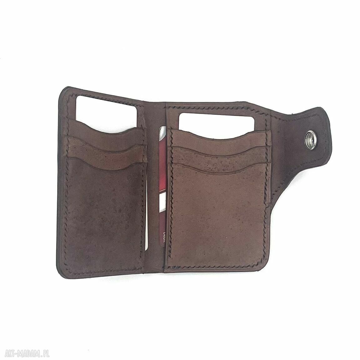 portfele: Brązowy portfel skórzany ręcznie uszyty na karty. ręczne wykonanie
