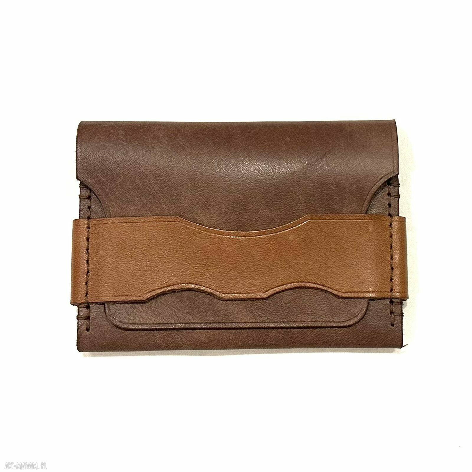 Brązowy portfel skórzany klapką ręcznie uszyty damski skóry męski