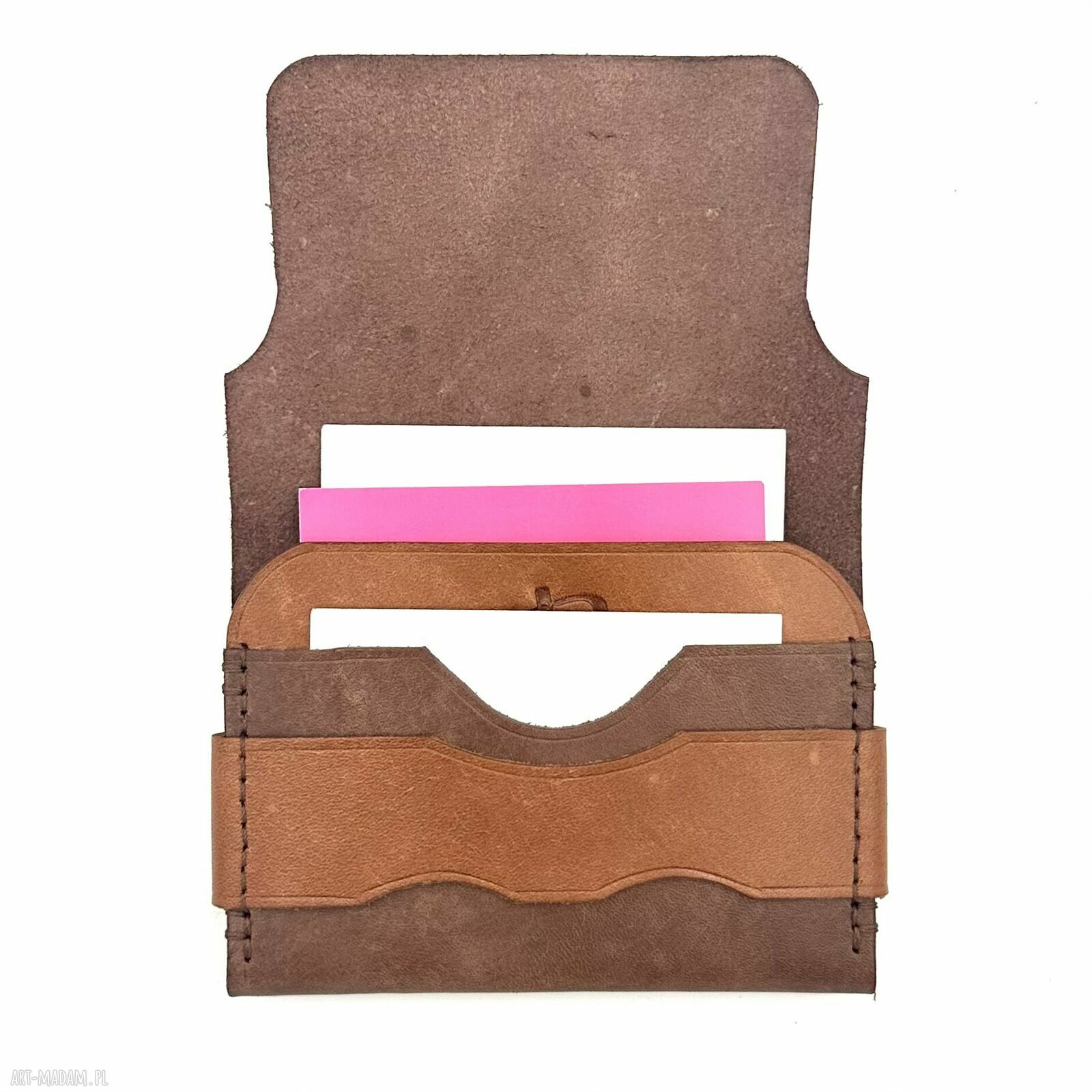 portfele: Brązowy portfel skórzany z klapką ręcznie uszyty. Ręczne wykonanie