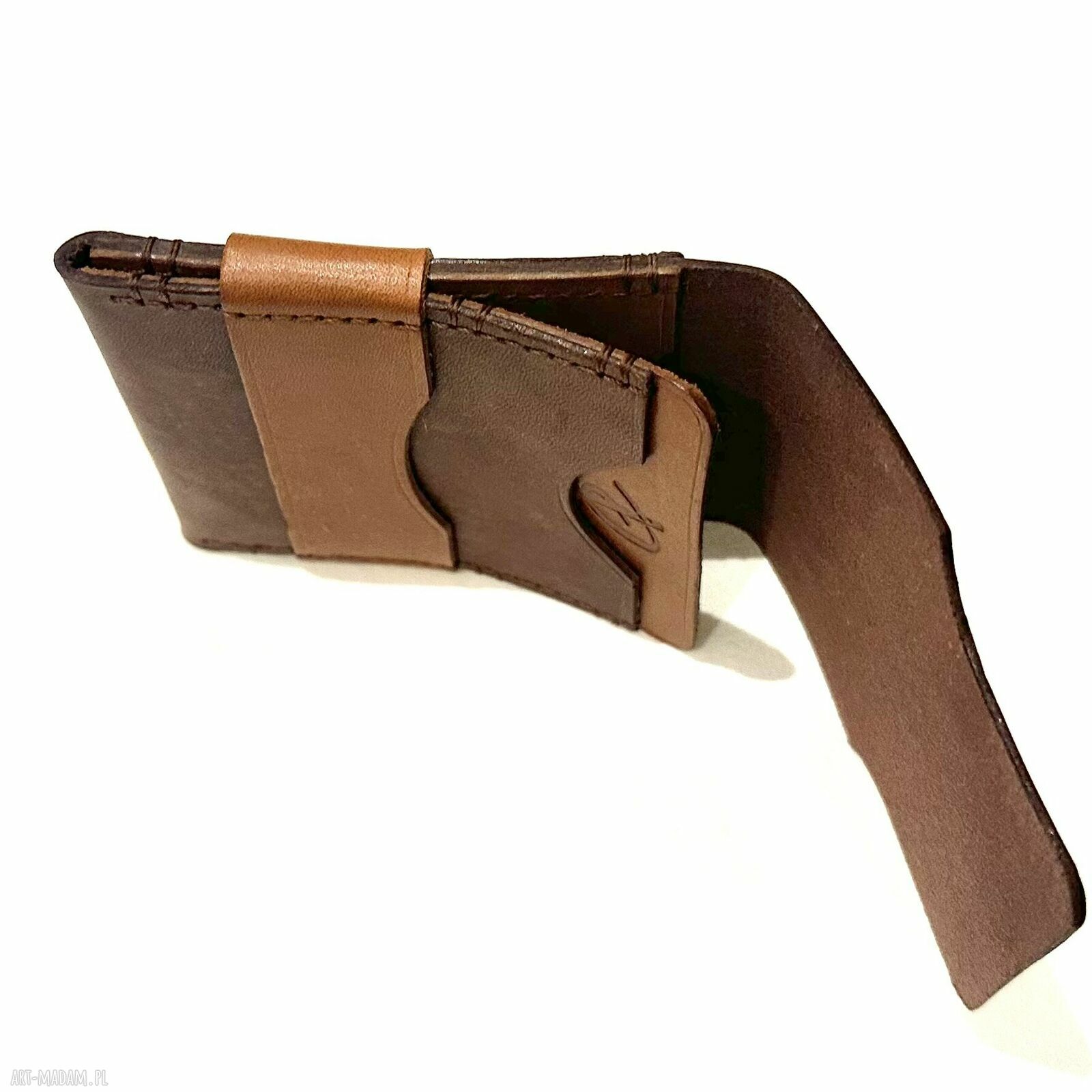 Brązowy portfel skórzany klapką ręcznie uszyty karty portfele