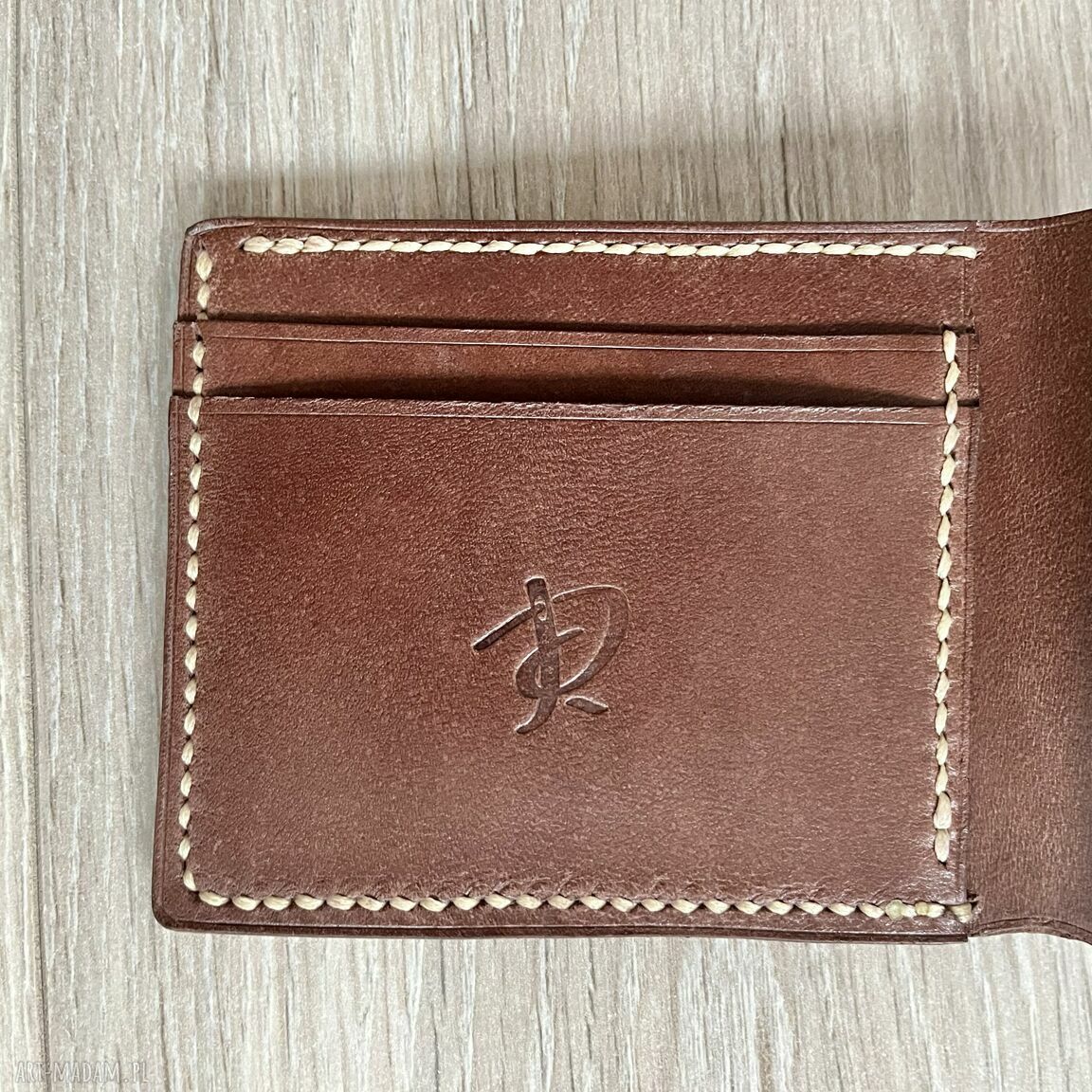 portfele: Brązowy portfel ze skóry uszyty. Ręcznie zrobione