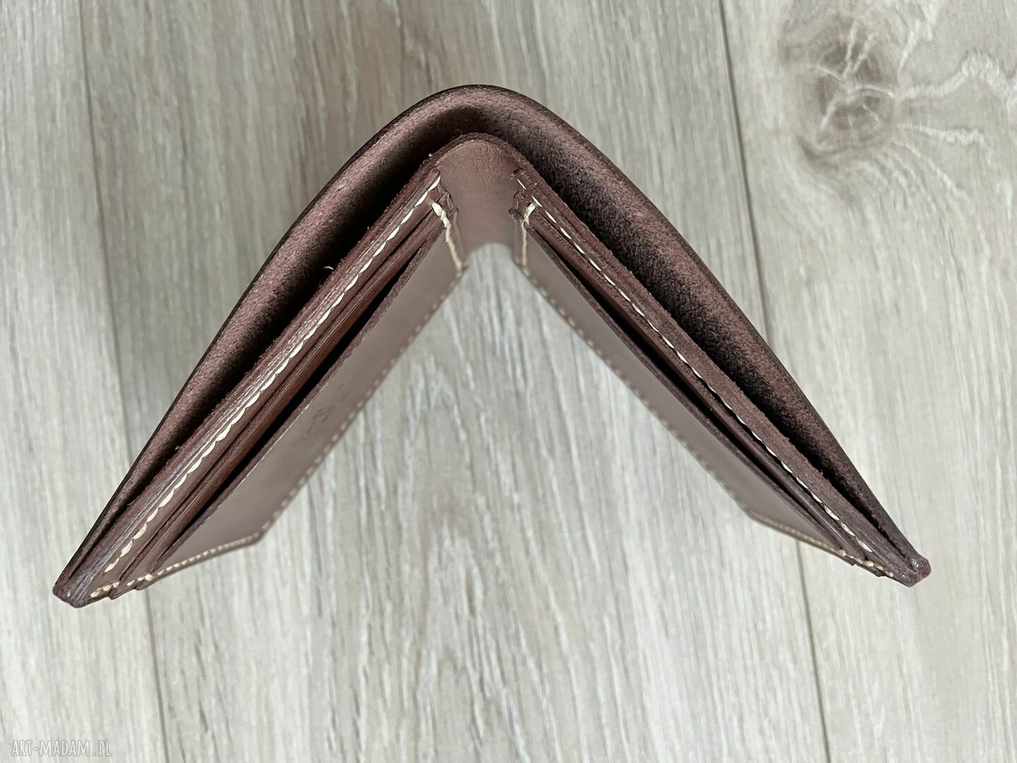 portfele: Brązowy portfel ze skóry uszyty. Ręcznie zrobione