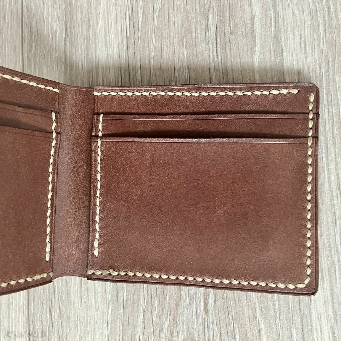 portfele: Brązowy portfel ze skóry uszyty. Ręcznie zrobione