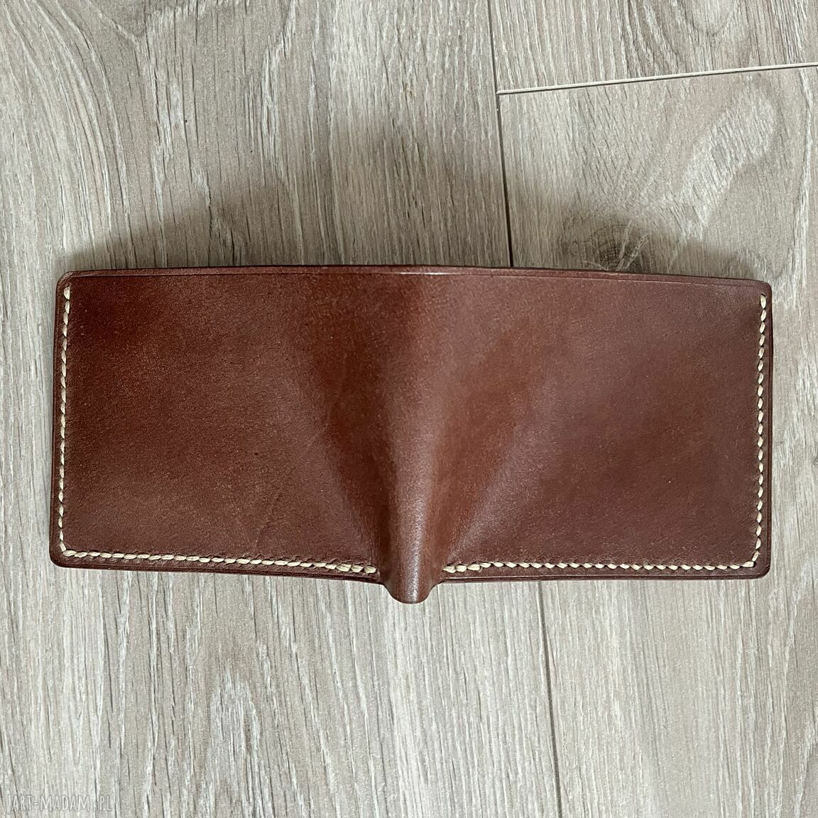 portfele: Brązowy portfel ze skóry uszyty. Ręcznie zrobione