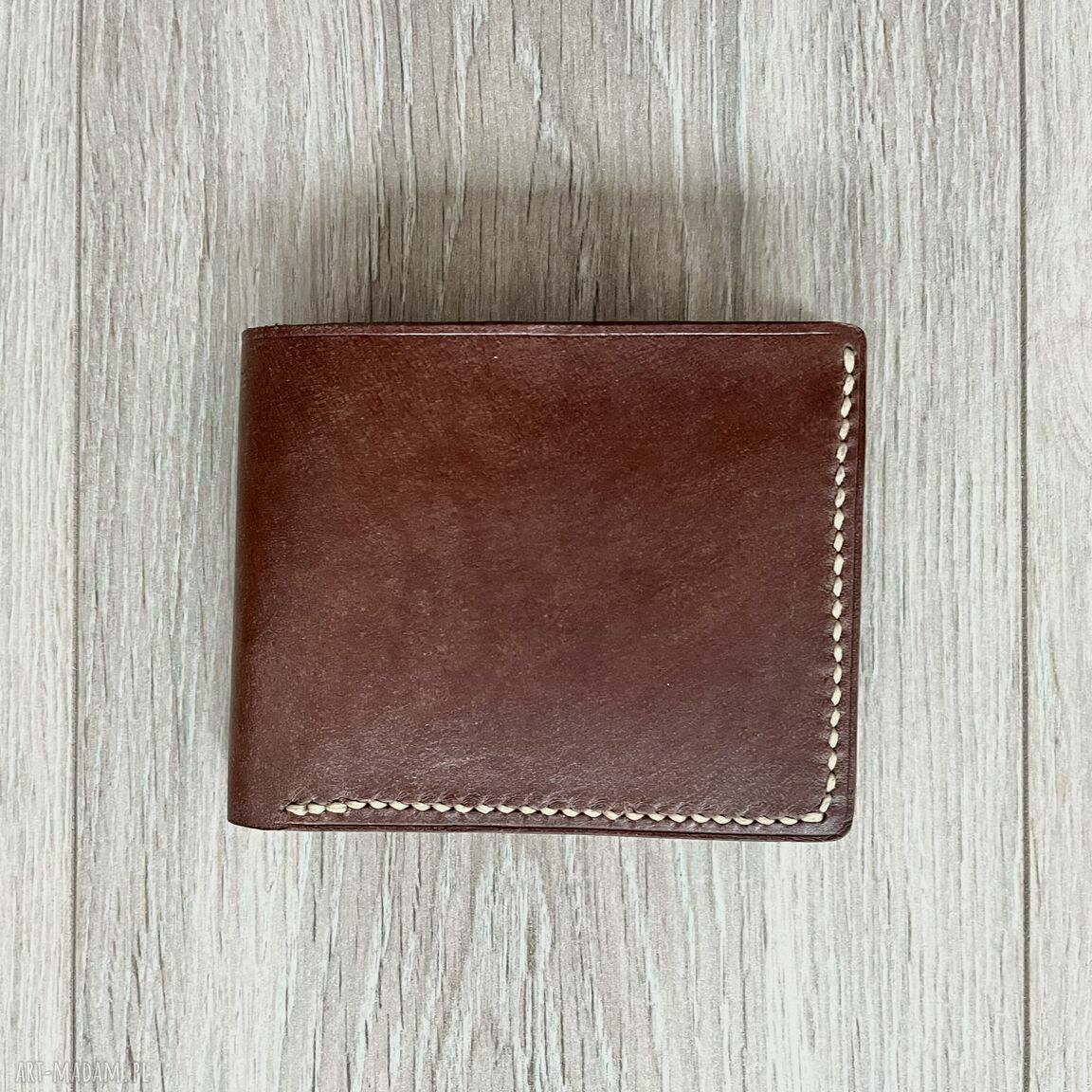 portfele: Brązowy portfel ze skóry uszyty. Ręcznie zrobione