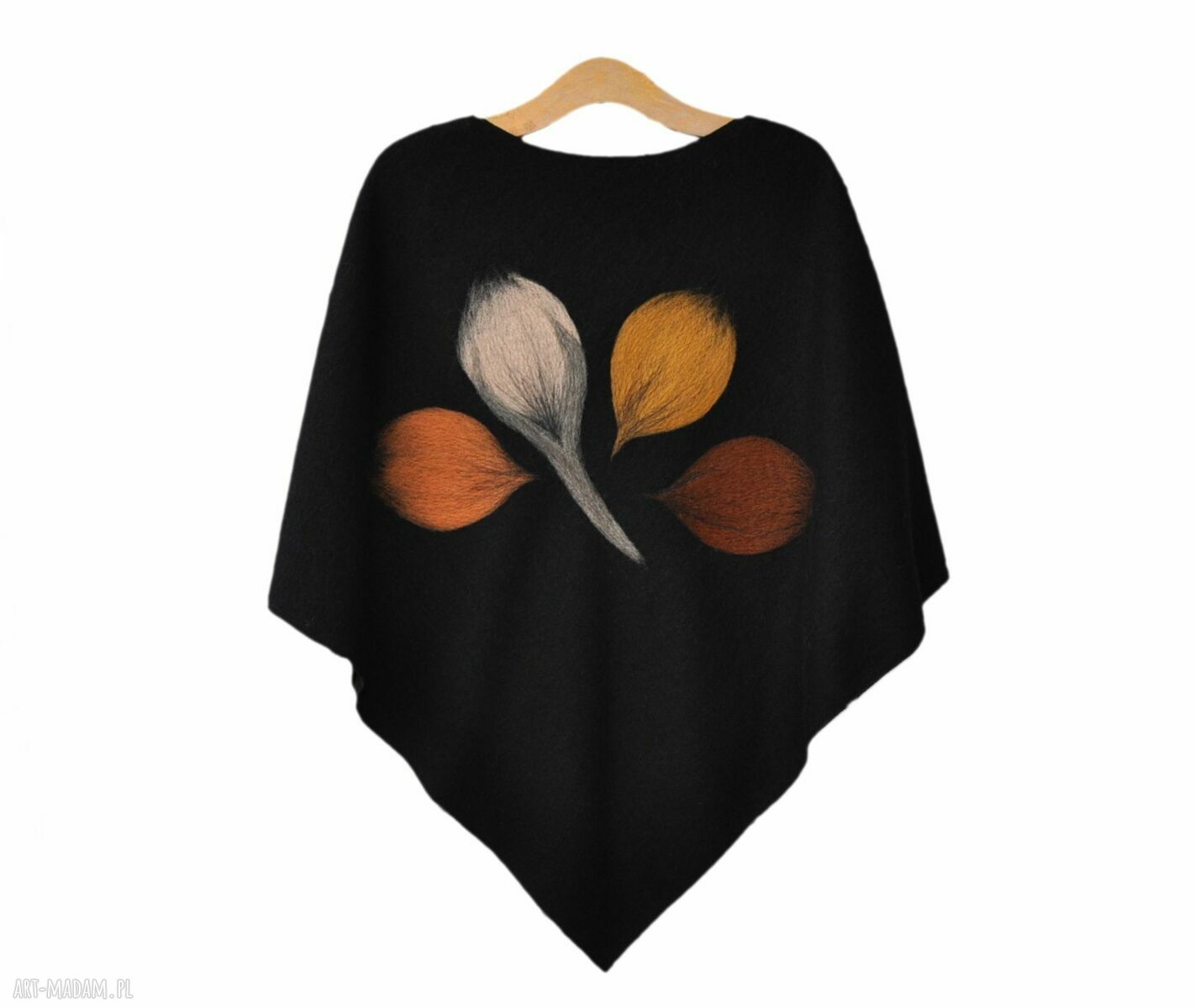 Poncho brązowe i rudości z wełny parzonej - ręczne filcowanie