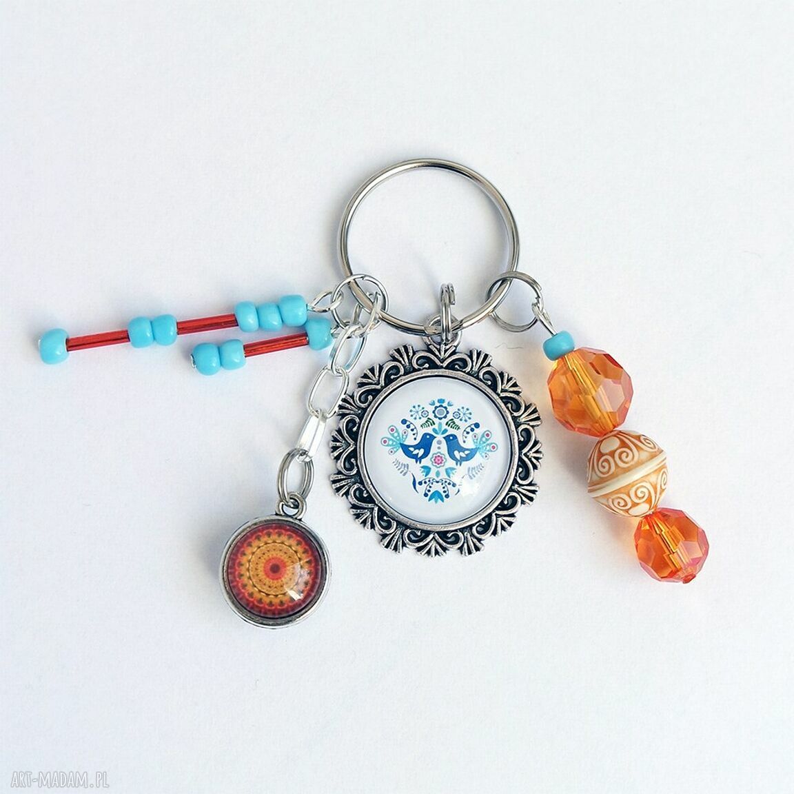 Breloczek - Ptaszki Folk Blue, Mandala