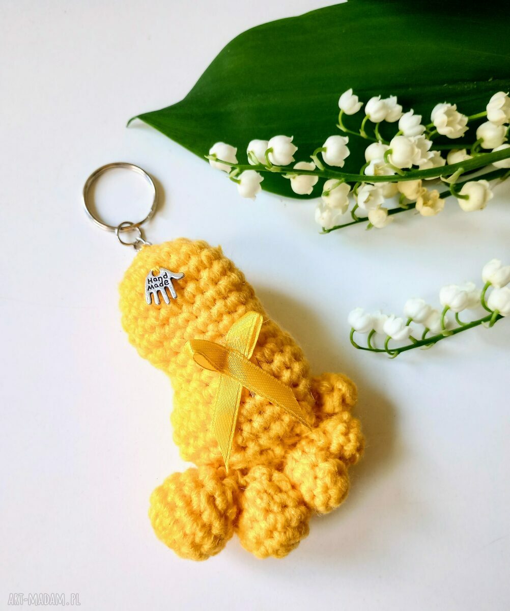 Breloczek Stópki Niemowlęce - Szydełkowa Żółta Stopka ok. 9 cm na Baby Shower i Chrzest