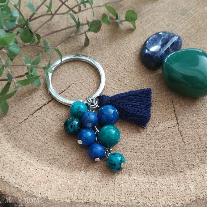 Breloczek z minerałami do kluczy - lapis lazuli, marmur, jadeit i chryzakola