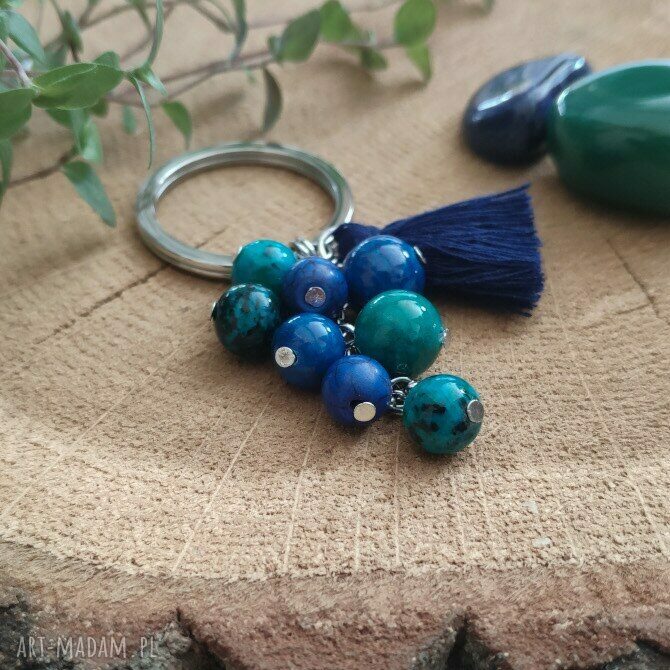 Breloczek z minerałami do kluczy - lapis lazuli, marmur, jadeit i chryzakola