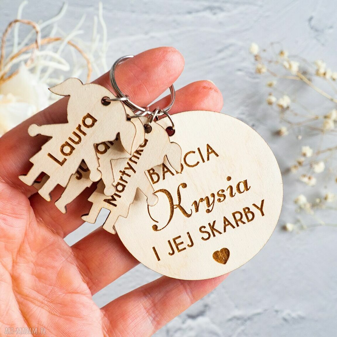 Brelok Babcia Dziadek i ich skarby - imiona wnuków (Dzień Babci i Dziadka)