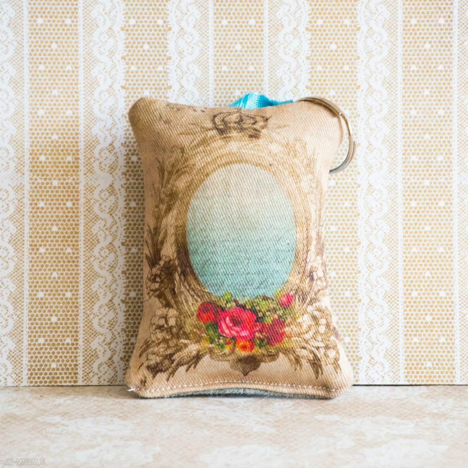 Brelok Lustereczko powiedz - bawełniany lusterko z różami, prezent vintage