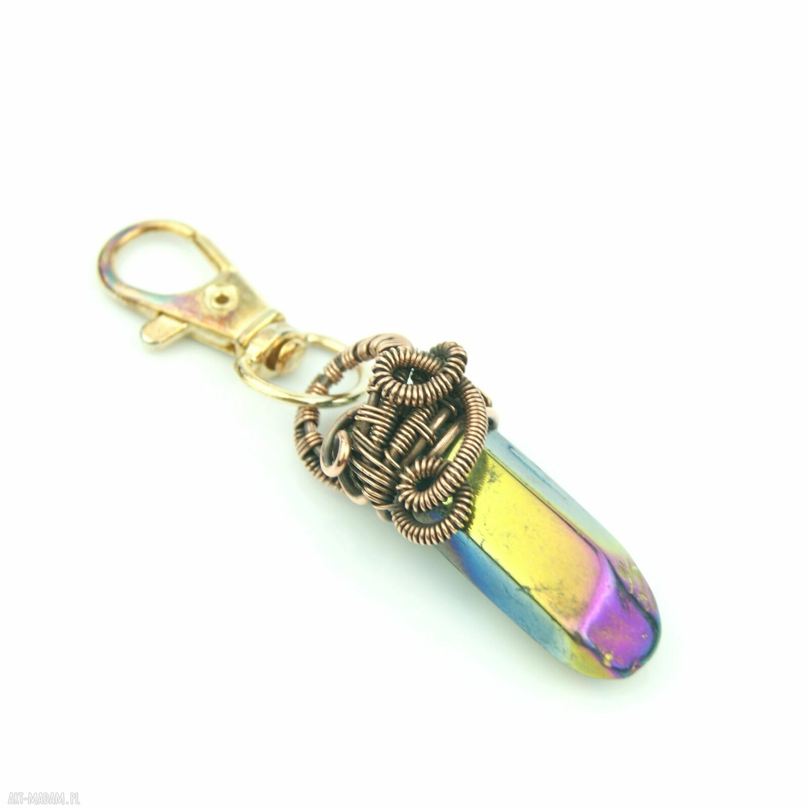 Brelok do kluczy z kwarcem tytanowym w technice wire wrapping
