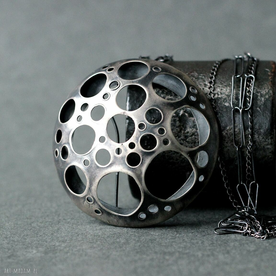 Duży wisior-broszka z oksydowanego srebra 925 - Silver Planet