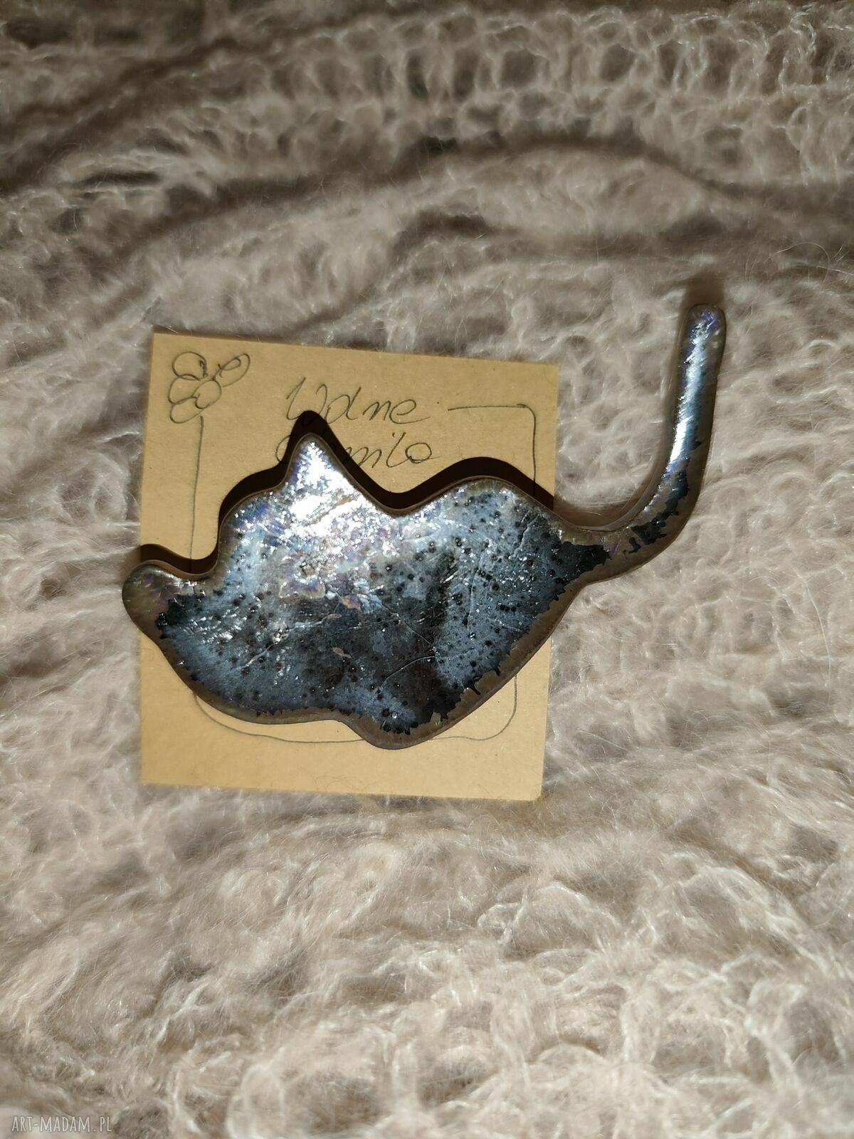 Broszka ceramiczna Kot - prezent dla babci