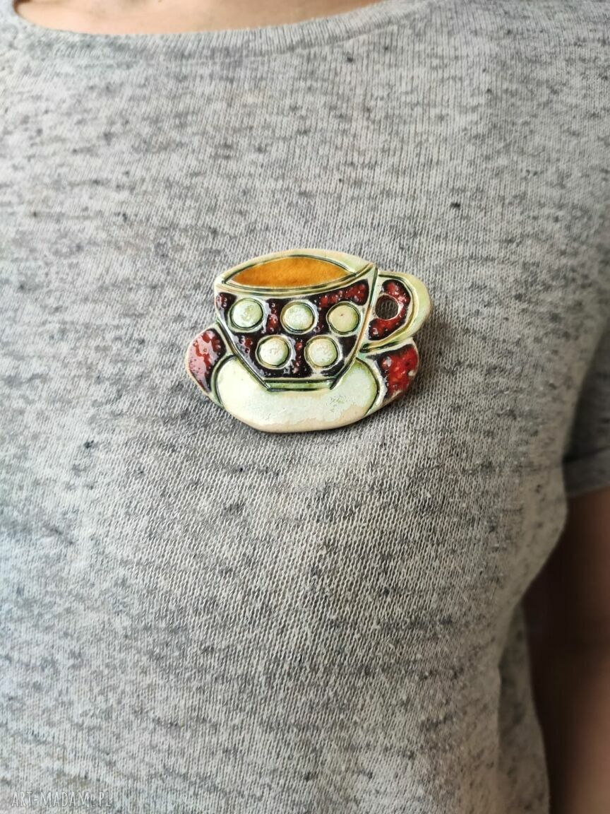Broszka filiżanka z ceramiki - handmade prezent dla niej