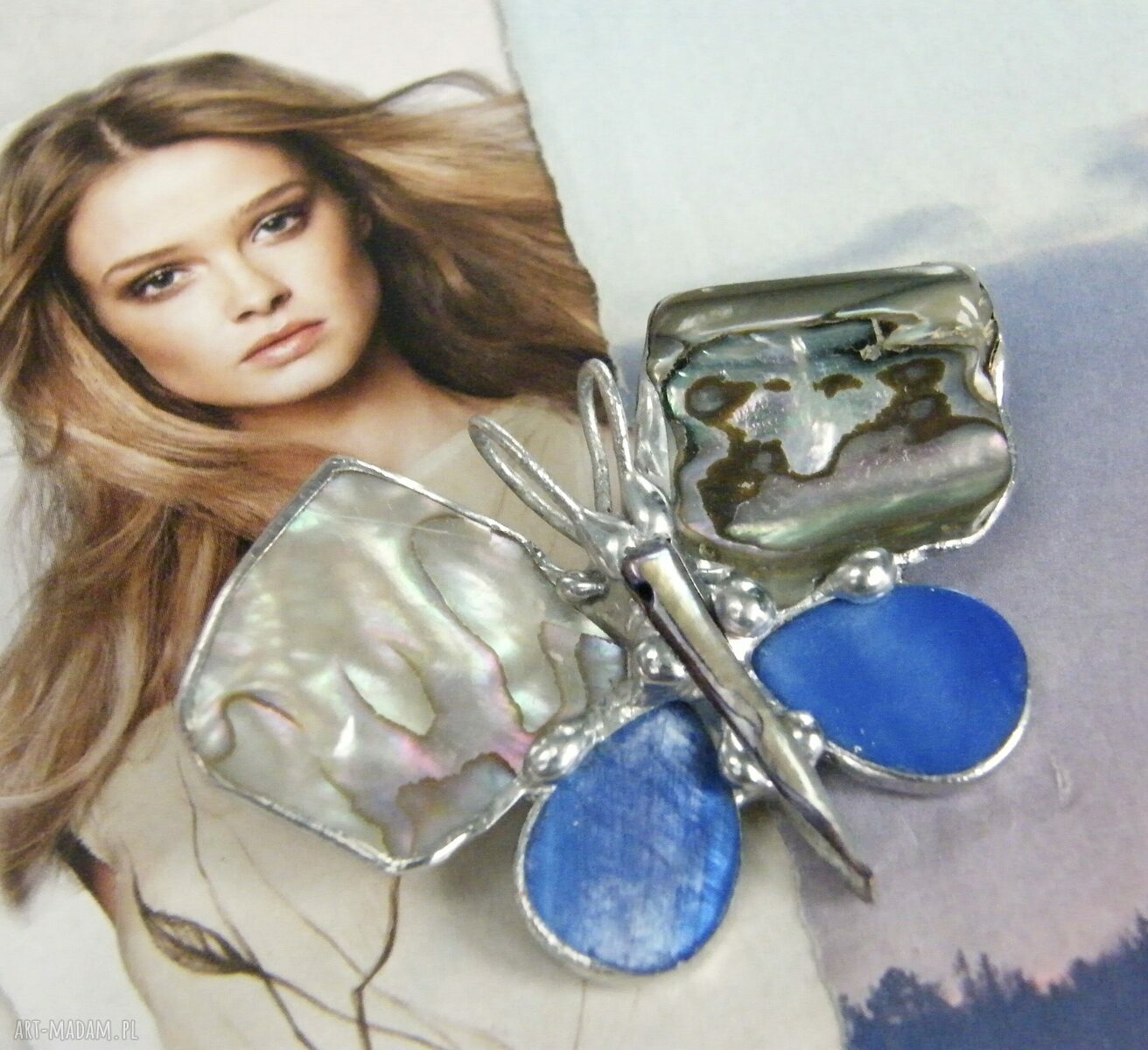 pomysł co pod choinkę: Broszka i wisior 2 w 1 Motyl z muszlą abalone Tiffany
