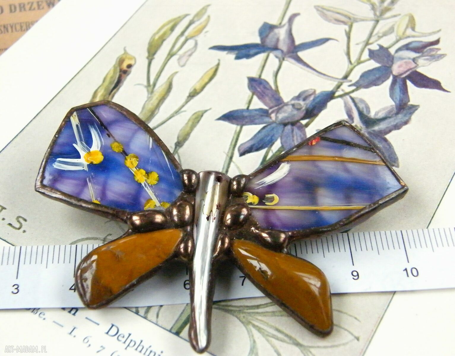 upominki świąteczne: Malowana porcelana broszka Motyl ręcznie wykonana