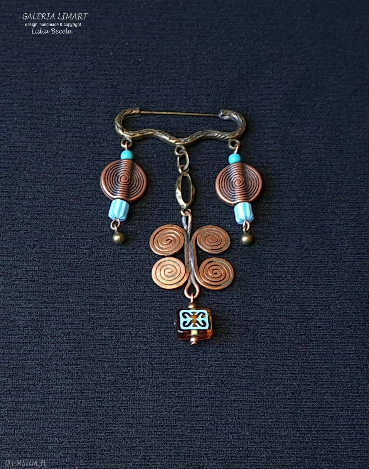 Unikatowa broszka boho z miedzi - oryginalny prezent dla niej