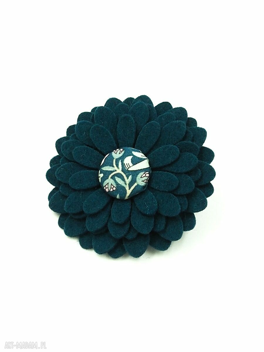 Broszka kwiatek z filcu Liberty - teal (6,5 cm)