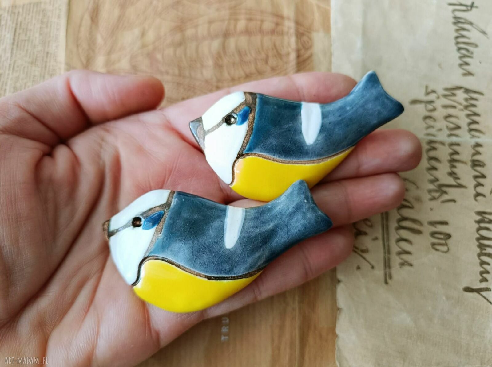 Broszki sikorki - ręcznie robiona biżuteria ceramiczna