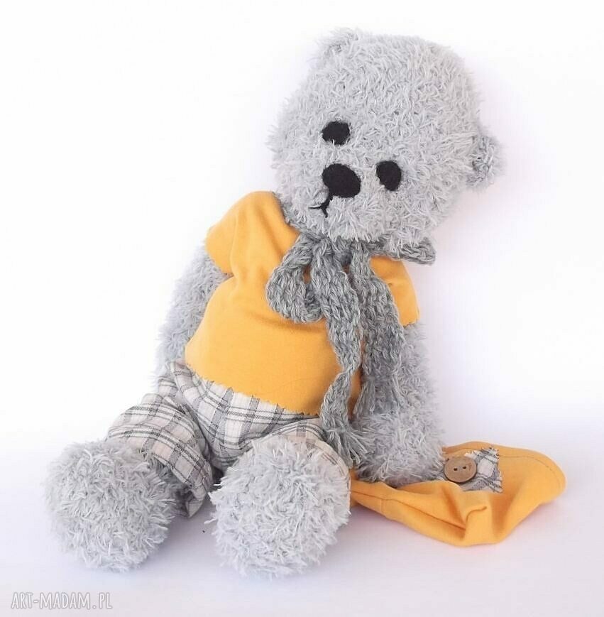 Miś Bruno szydełkowy handmade - szary i żółty, 38 cm