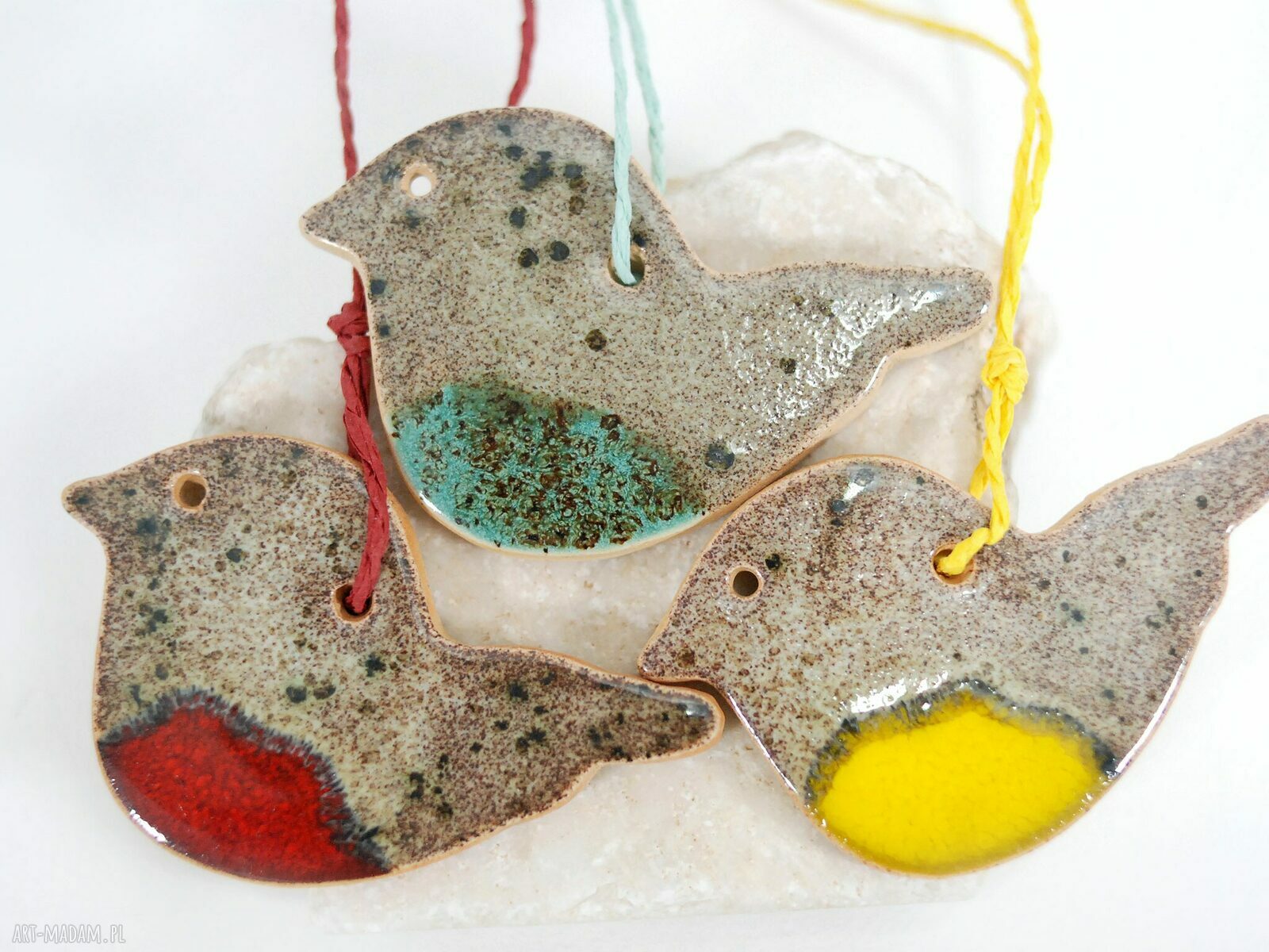 Ptaszki brzuszki - ceramiczne ozdoby choinkowe (zestaw 3 szt.)