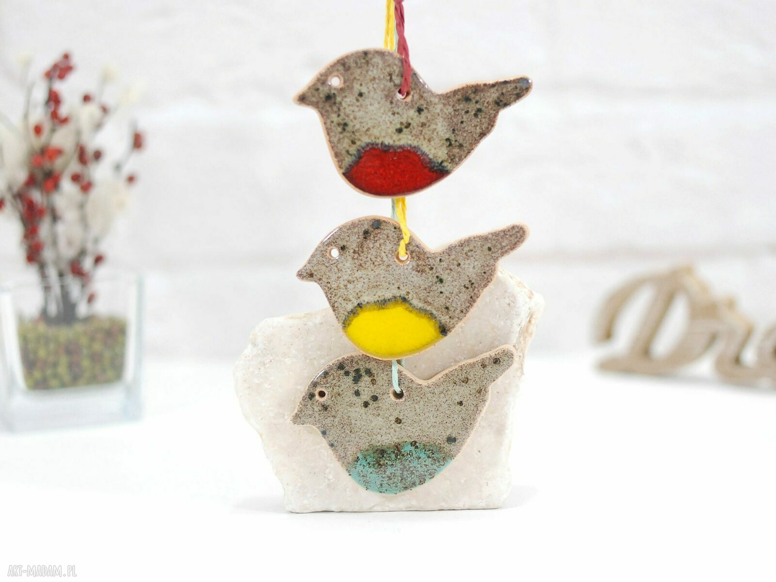 Ptaszki brzuszki - ceramiczne ozdoby choinkowe (zestaw 3 szt.)