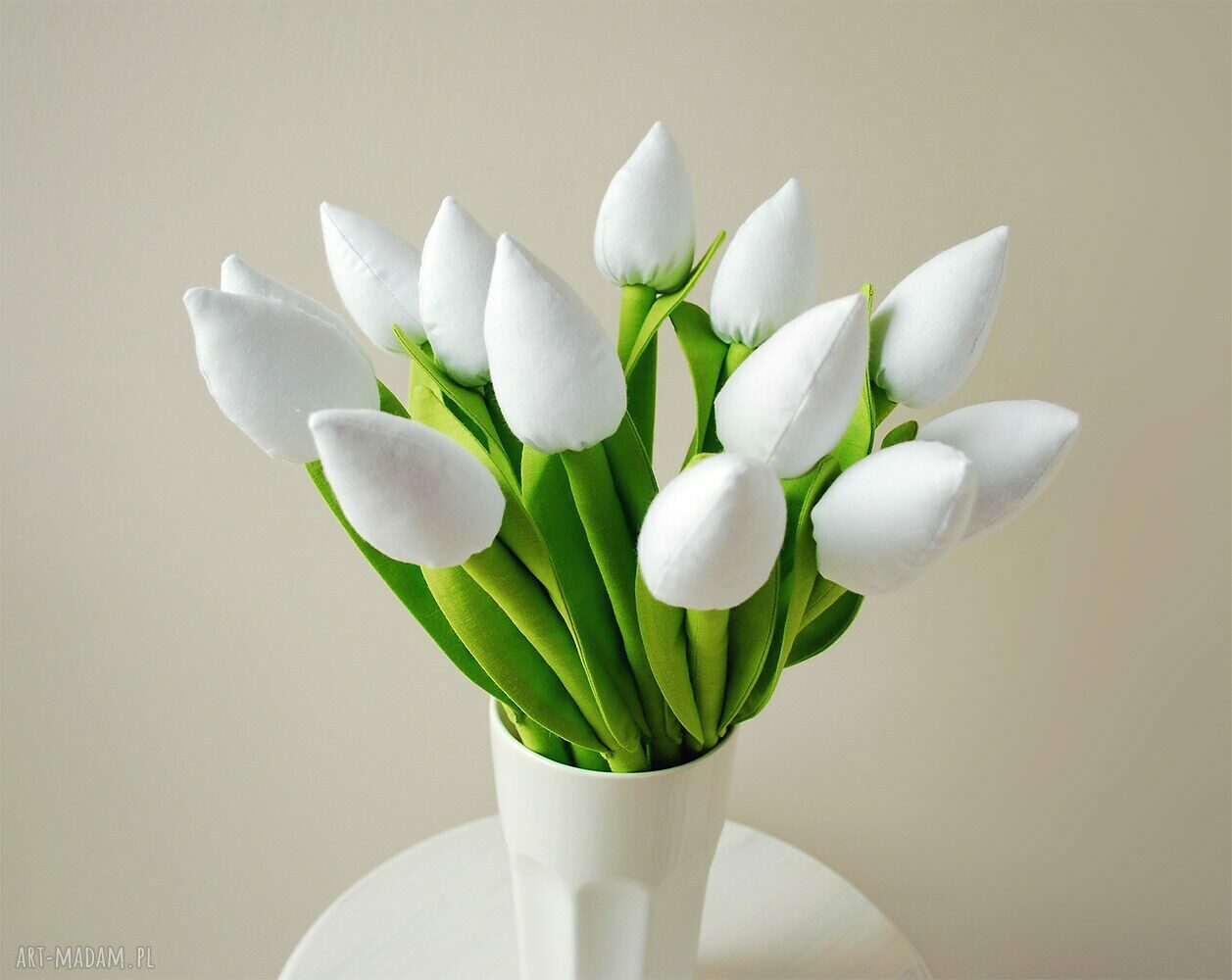 Bukiet bawełnianych tulipanów - białe tulipany z materiału handmade