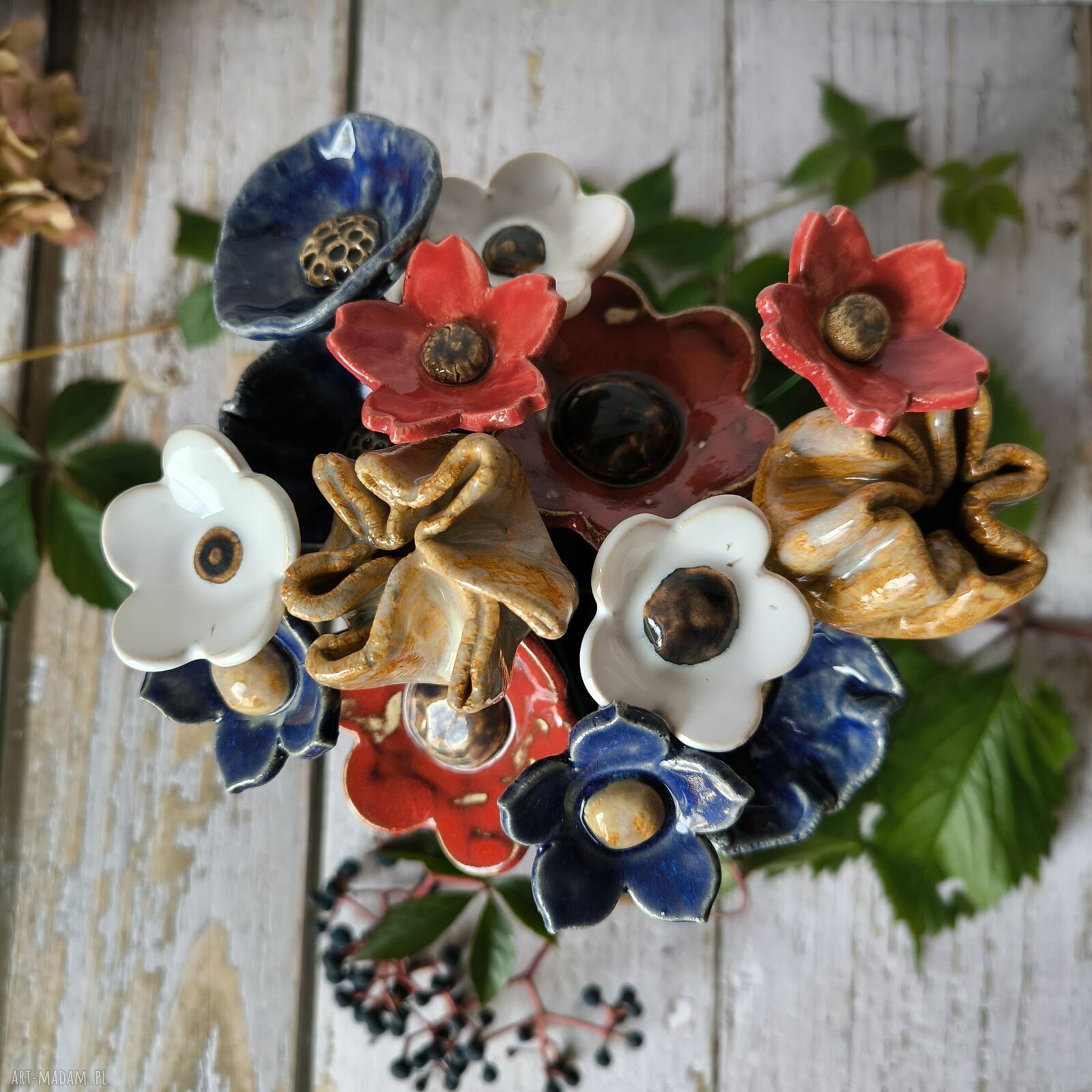 Bukiet kwiatów ceramicznych 14 sztuk