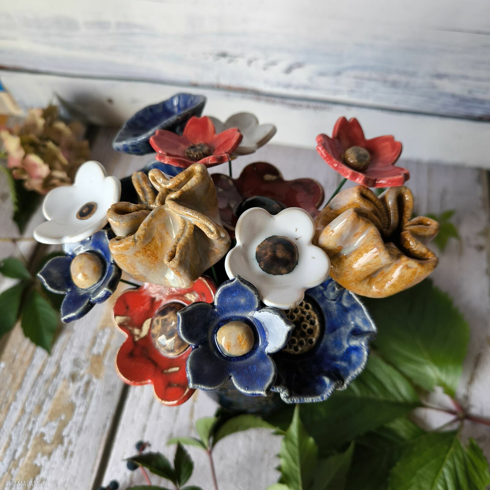 Bukiet kwiatów ceramicznych 14 sztuk