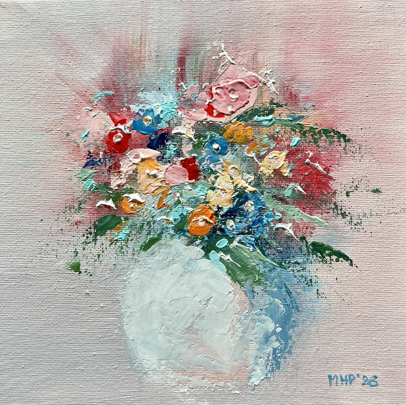 Bukiet w wazonie - obraz akryl na płótnie 20x20 cm Bohemian Soul