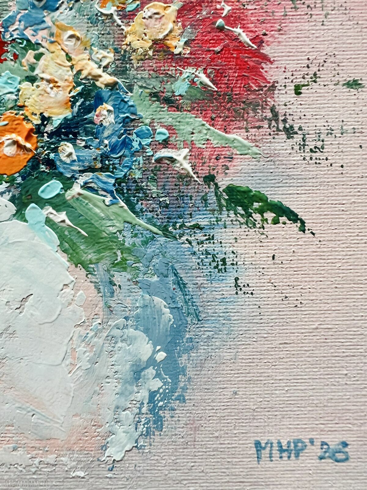 Bukiet w wazonie - obraz akryl na płótnie 20x20 cm (Bohemian Soul)