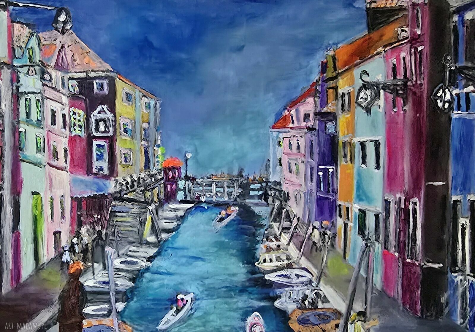 Burano we Włoszech - ręcznie malowany obraz krajobraz i miasto