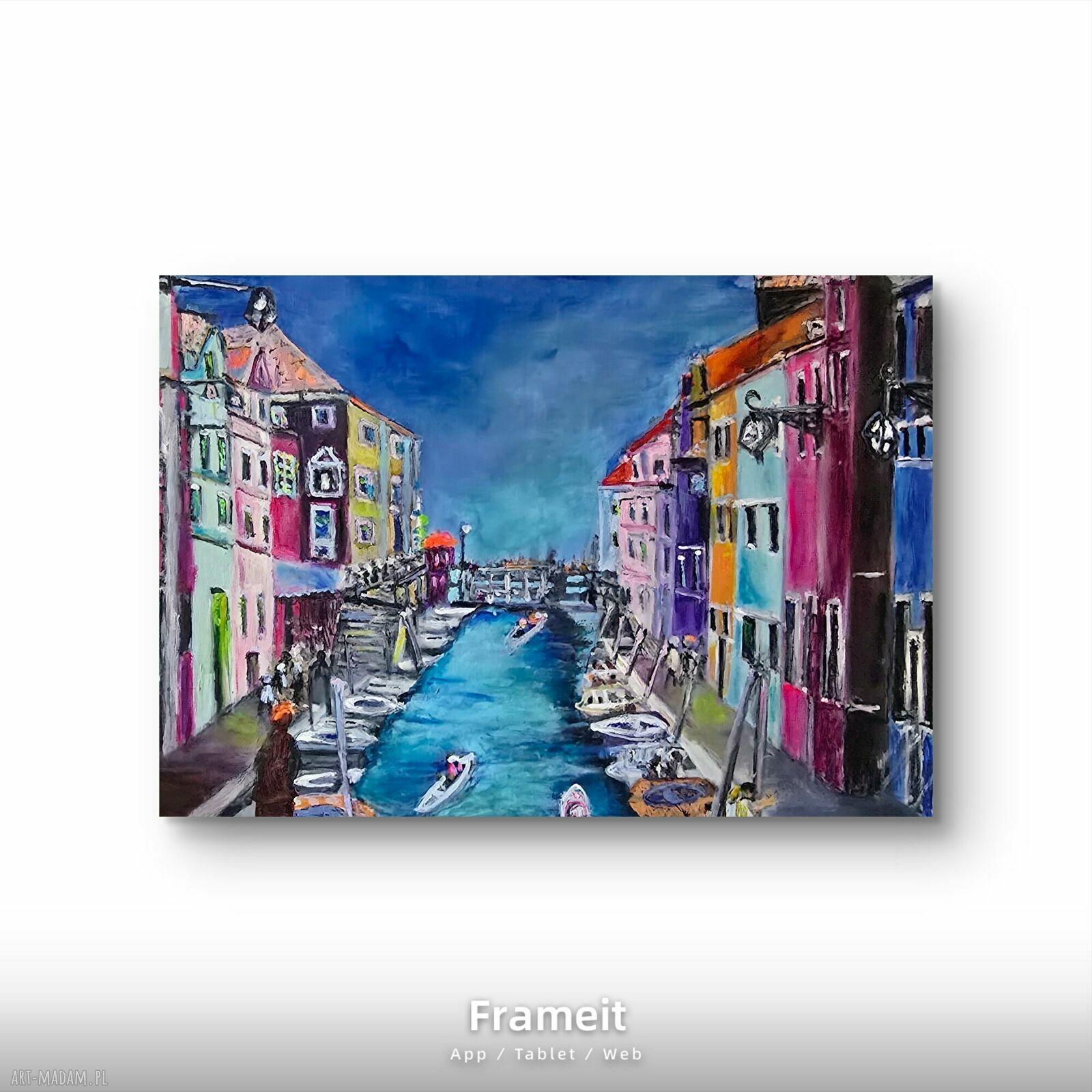 Burano we Włoszech - ręcznie malowany obraz krajobraz i miasto