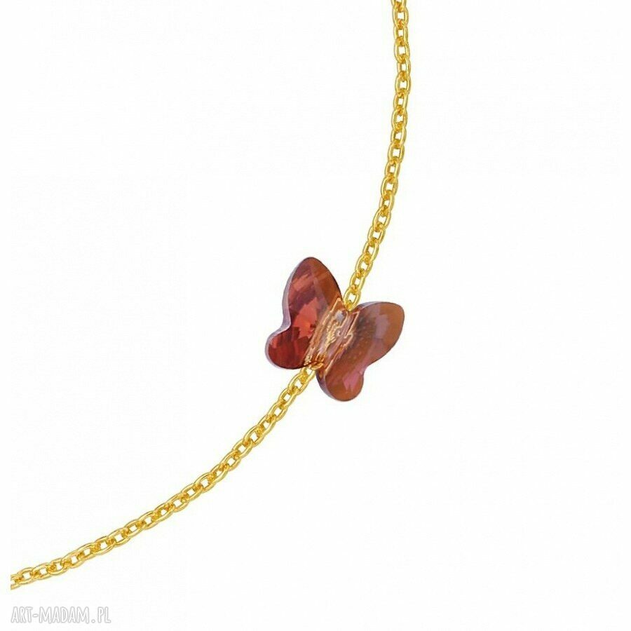 bransoletki: Złota bransoletka zdobiona brązowym motylkiem SWAROVSKI® CRYSTAL autorskie