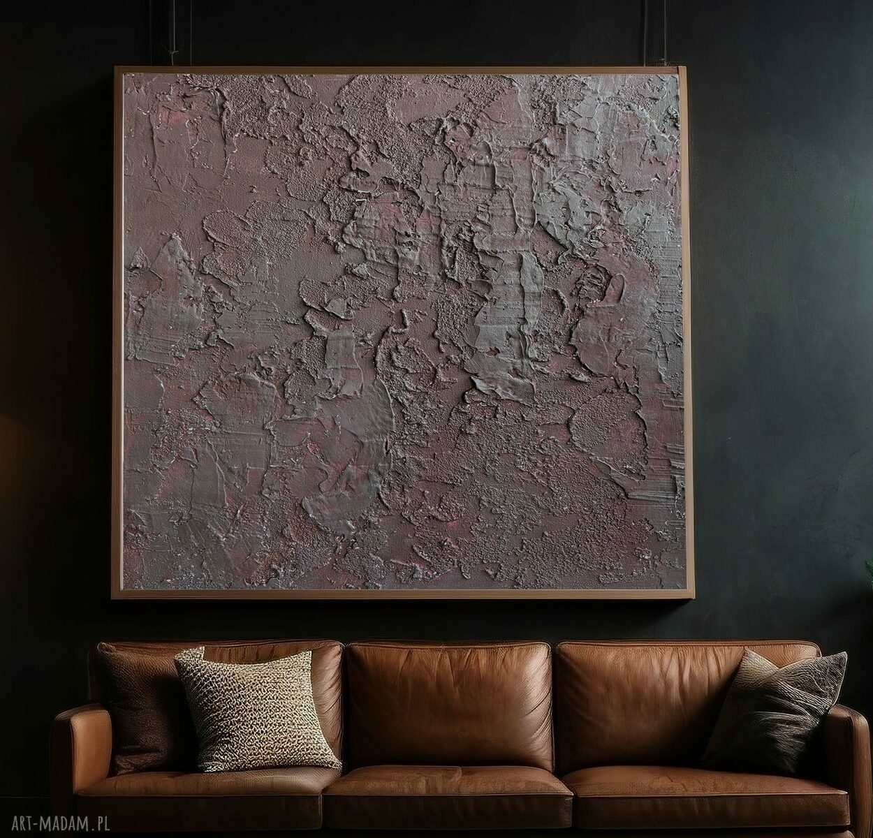 Burgundowy ręcznie malowany obraz strukturalny 3D na płótnie 100x100 cm
