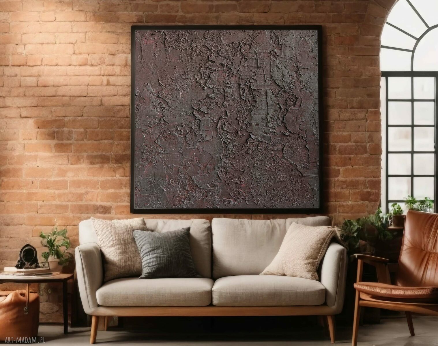 Burgundowy ręcznie malowany obraz strukturalny 3D na płótnie 100x100 cm