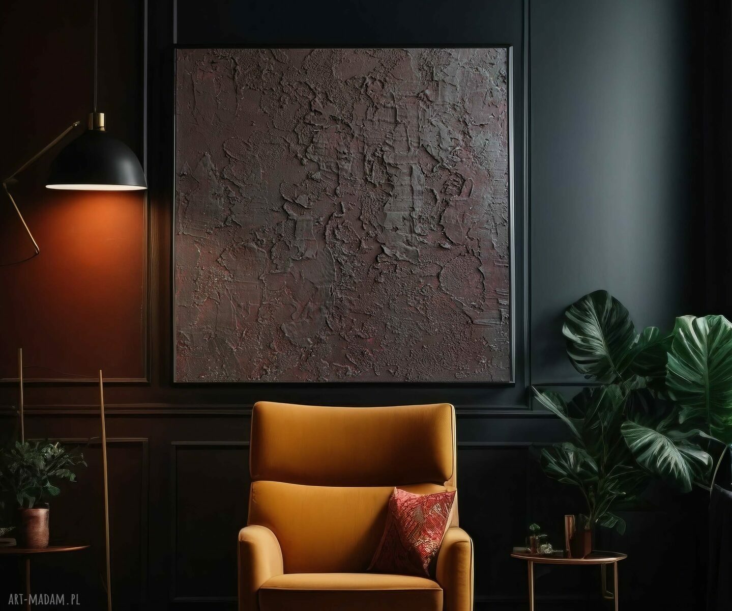 Burgundowy ręcznie malowany obraz strukturalny 3D na płótnie 100x100 cm